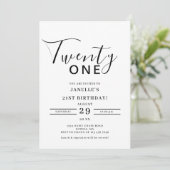 Minimalistisches Script Black und Gold 21. Geburts Einladung (Stehend Vorderseite)