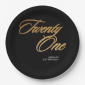 Minimalistisches Script Black und Gold 21. Geburts Pappteller (Vorderseite)