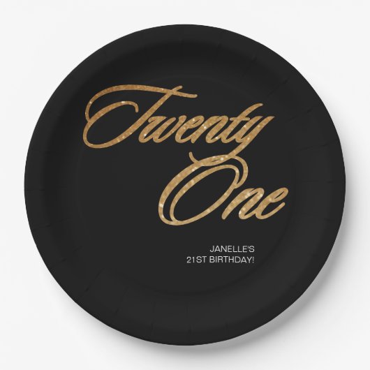 Minimalistisches Script Black und Gold 21. Geburts Pappteller (Vorderseite)
