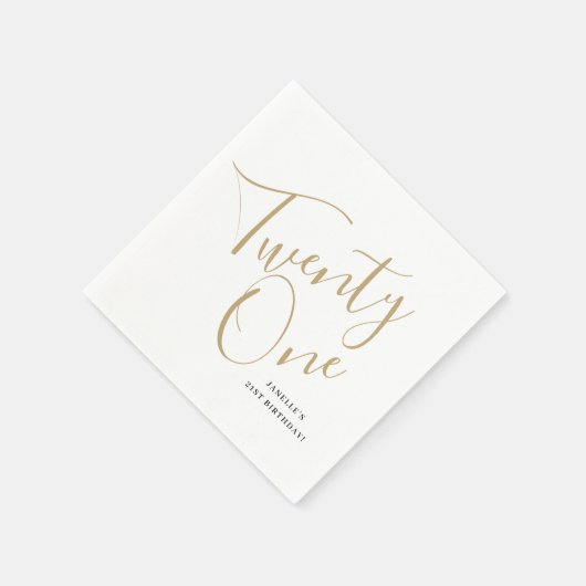 Minimalistisches Script Black und Gold 21. Geburts Serviette (Ecke)