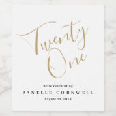 Minimalistisches Script Black und Gold 21. Geburts Weinetikett (Einzelnes Label)