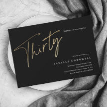 Minimalistisches Script Black und Gold 30. Geburts