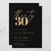 Minimalistisches Script Black und Gold 30. Geburts Einladung (Vorne/Hinten)