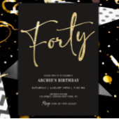 Minimalistisches Script Black und Gold 40. Geburts Einladung