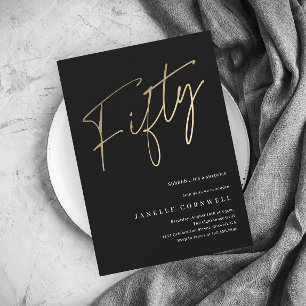 Minimalistisches Script Black und Gold 50. Geburts Einladung