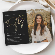 Minimalistisches Script Black und Gold 50. Geburts