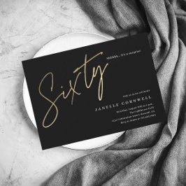Minimalistisches Script Black und Gold 60. Geburts Einladung