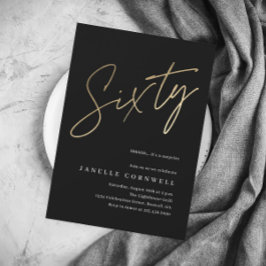 Minimalistisches Script Black und Gold 60. Geburts Einladung