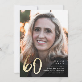 Minimalistisches Script Black und Gold 60. Geburts Einladung