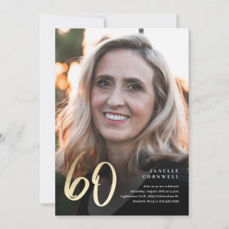Minimalistisches Script Black und Gold 60. Geburts Einladung