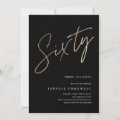 Minimalistisches Script Black und Gold 60. Geburts Einladung (Vorderseite)