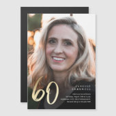 Minimalistisches Script Black und Gold 60. Geburts Magneteinladung (Vorne/Hinten)