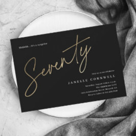 Minimalistisches Script Black und Gold 70. Geburts Einladung