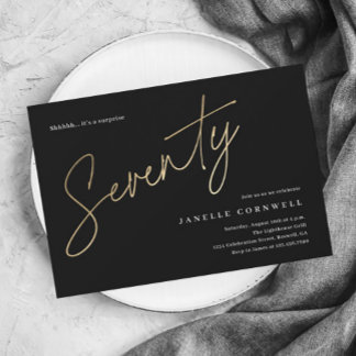 Minimalistisches Script Black und Gold 70. Geburts Magneteinladung