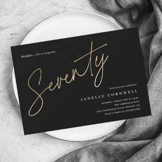 Minimalistisches Script Black und Gold 70. Geburts Postkarte