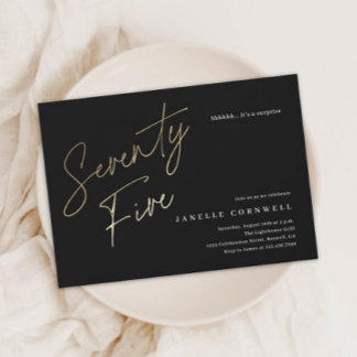 Minimalistisches Script Black und Gold 75. Geburts Einladungspostkarte