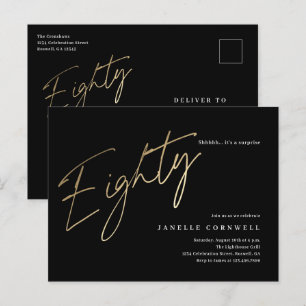 Minimalistisches Script Black und Gold 80. Geburts Postkarte