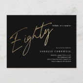 Minimalistisches Script Black und Gold 80. Geburts Postkarte (Vorderseite)