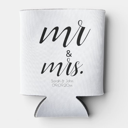 Minimalistisches Script Black & White Mr & Mrs Wed Dosenkühler (Vorderseite)