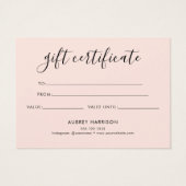 Minimalistisches Script Blush Pink Geschenkzertifi (Rückseite)