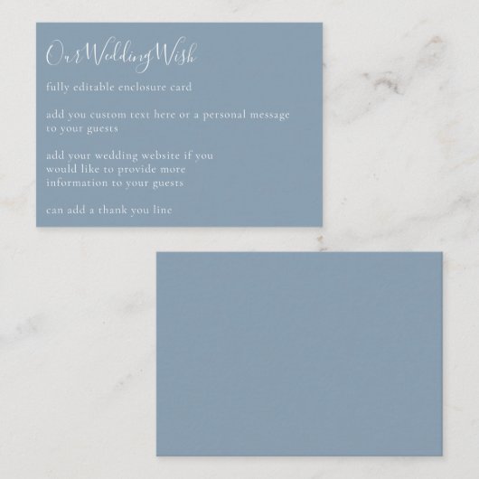 Minimalistisches Script Boho Dusty Blue Wedding Cu Begleitkarte (Vorne/Hinten)