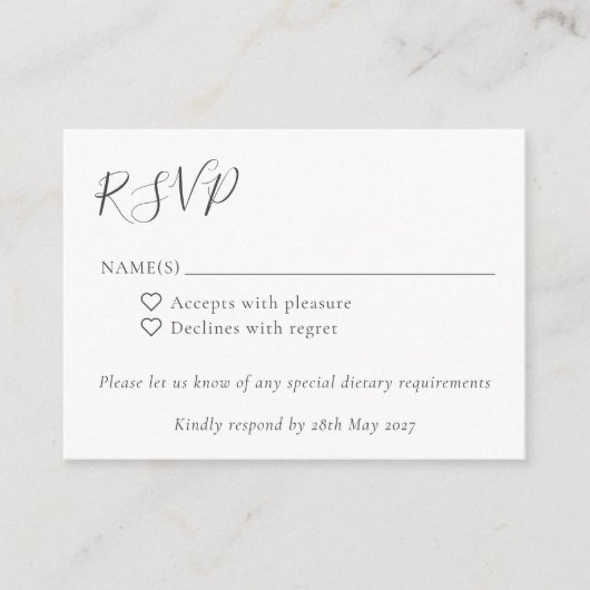 Minimalistisches Script Boho Schwarz-weiß Wedding  Begleitkarte (Vorderseite)