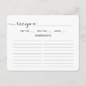 Minimalistisches Script Brautparty Rezept Card. Begleitkarte (Vorderseite)