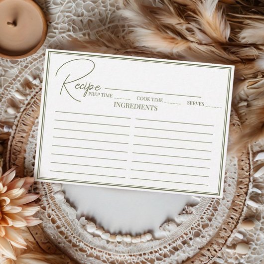 Minimalistisches Script Brautparty Rezept Card. Begleitkarte