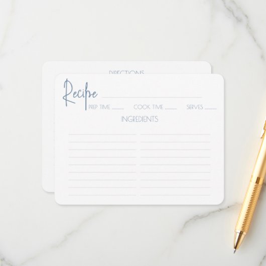 Minimalistisches Script Brautparty Rezept Card. Begleitkarte (Vorderseite/Rückseite Beispiel)