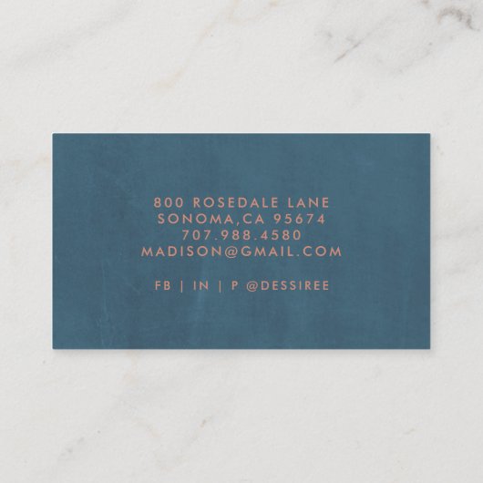 Minimalistisches Script Burnt Sienna Dusty Blue Visitenkarte (Rückseite)
