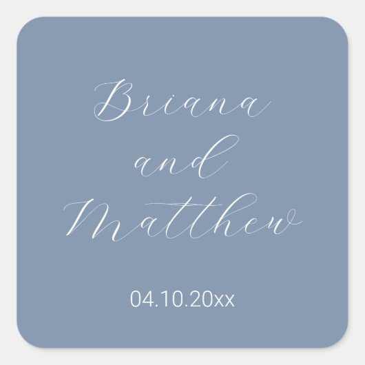 Minimalistisches Script Calligraphy Dusty Blue Quadratischer Aufkleber (Vorderseite)