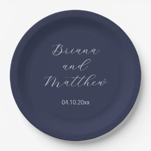 Minimalistisches Script Calligraphy Navy Blue Wedd Pappteller