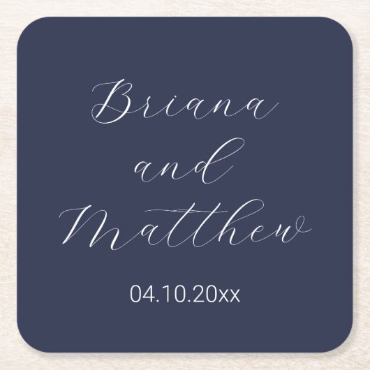 Minimalistisches Script Calligraphy Navy Blue Wedd Rechteckiger Pappuntersetzer (Vorderseite)