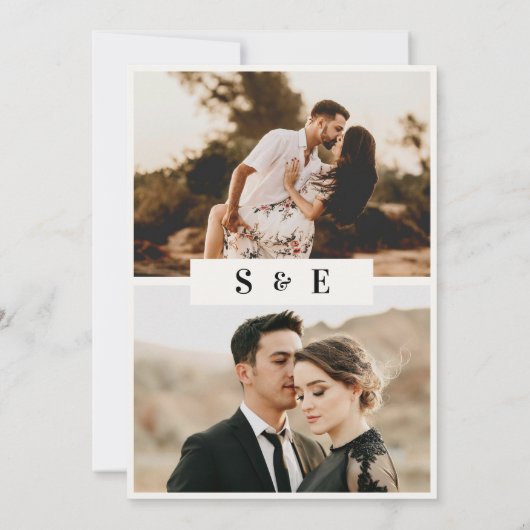 Minimalistisches Script Classic Beige Foto Hochzei Einladung (Rückseite)