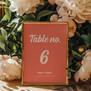 Minimalistisches Script Coral Pink Hochzeit Tischnummer