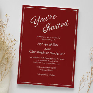 Minimalistisches Script Crimson Red Wedding Einladung