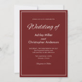 Minimalistisches Script Crimson Red Wedding Einladung (Vorderseite)