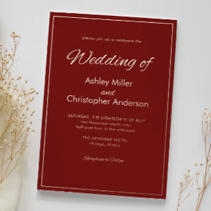 Minimalistisches Script Crimson Red Wedding Folieneinladung