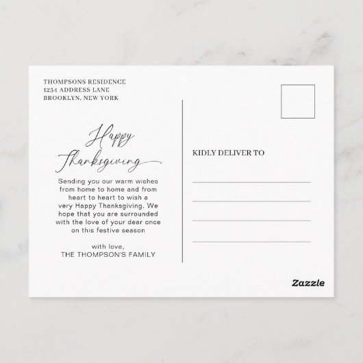 Minimalistisches Script Dankbares Erntedank Foto Postkarte (Rückseite)