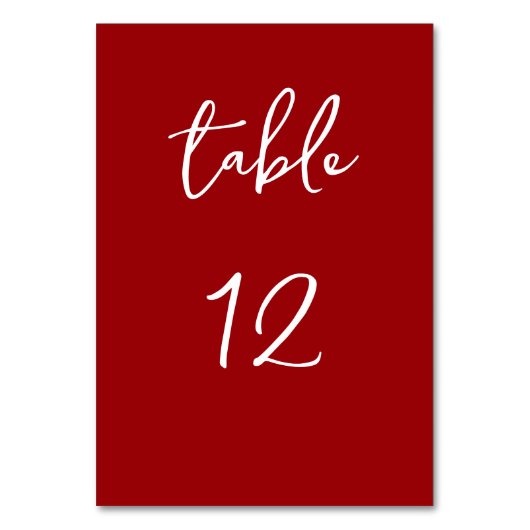 Minimalistisches Script Deep Red Tischnummer (Rückseite)