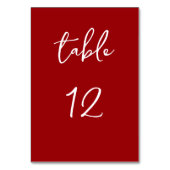 Minimalistisches Script Deep Red Tischnummer (Vorderseite)
