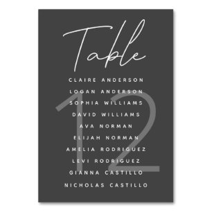 Minimalistisches Script Dunkelgrau Hochzeitstabell Tischnummer