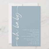 Minimalistisches Script Dusty Blue Oh Baby Dusche Einladung (Vorderseite)
