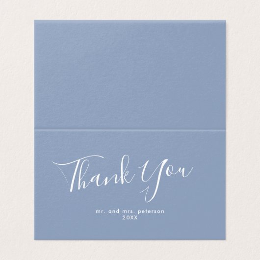 Minimalistisches Script Dusty Blue Wedding Vielen  (Außenseite Aufgefaltet)