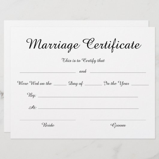 Minimalistisches Script-Ehezertifikat (Vorne/Hinten)