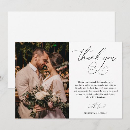 Minimalistisches Script Elegant Hochzeit Dankeskarte (Vorne/Hinten)