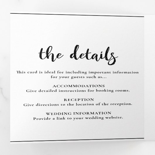 Minimalistisches Script fett Schwarz und Weiß Hoch Dreifach Gefaltete Einladung (Innen Erste Seite)