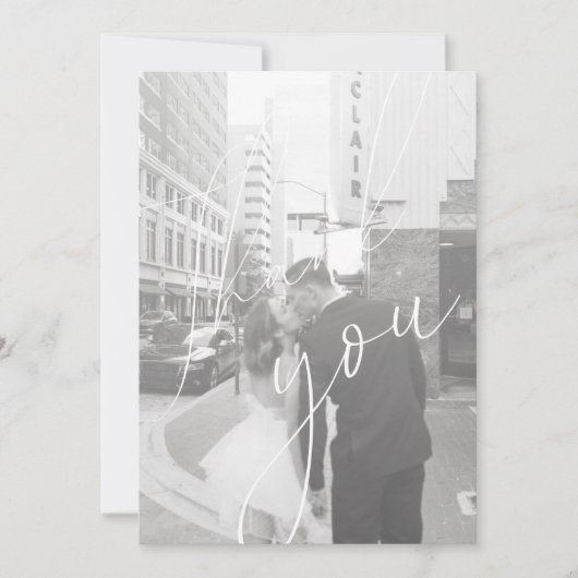 Minimalistisches Script-Flachbildschirm Foto Danke Einladung (Vorderseite)