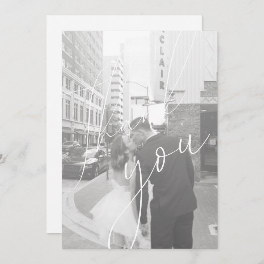 Minimalistisches Script-Flachbildschirm Foto Danke Einladung (Vorne/Hinten)