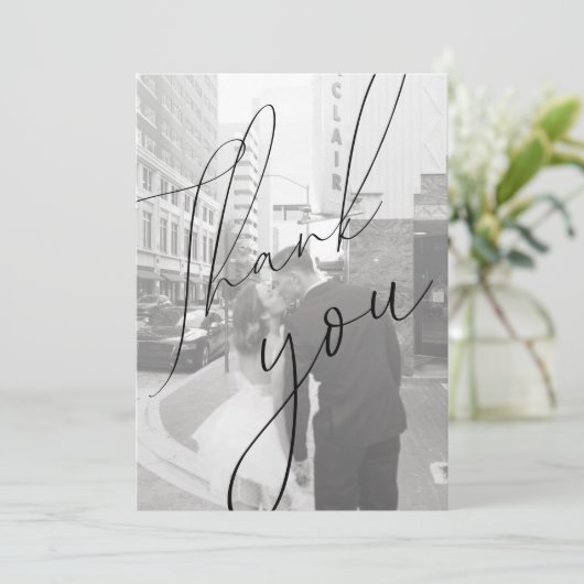 Minimalistisches Script-Flachbildschirm Foto Danke Einladung (Stehend Vorderseite)